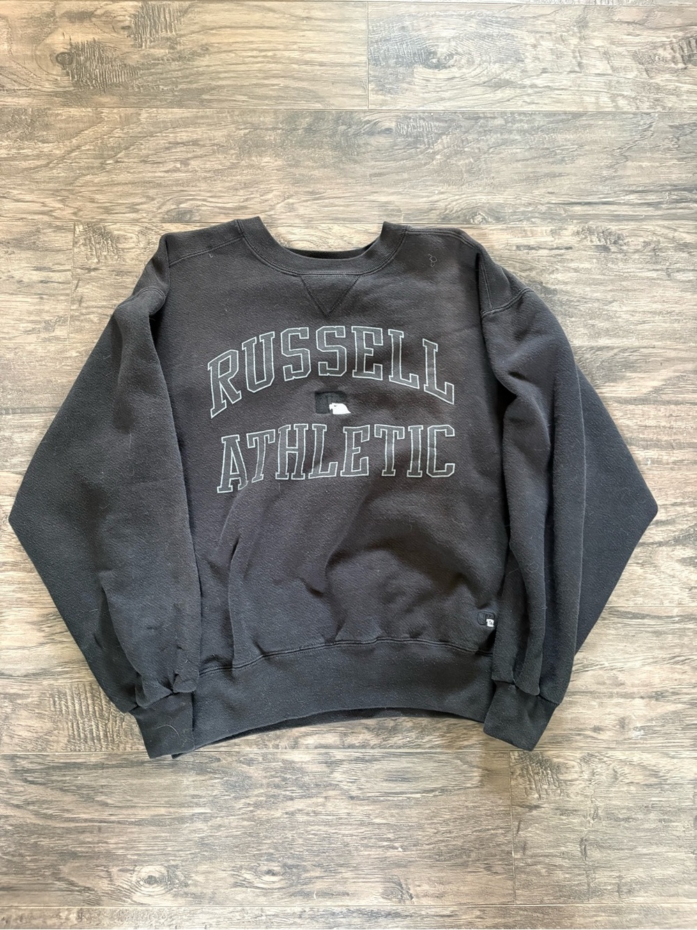 Vintage Russell Athletic Black Crewneck Sweatshirt with Collegiate Logo